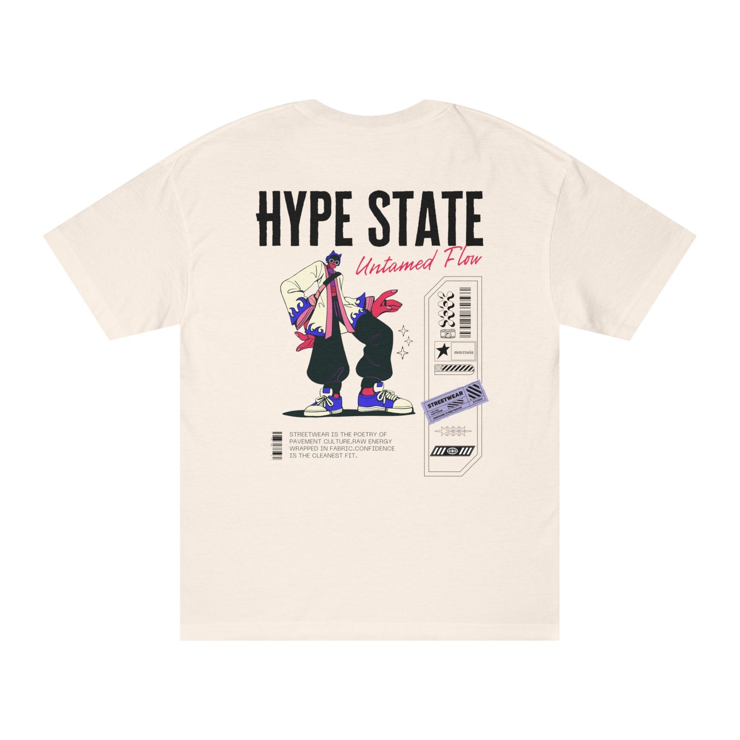 Retro streetwear tee worn by model - Mavrosia