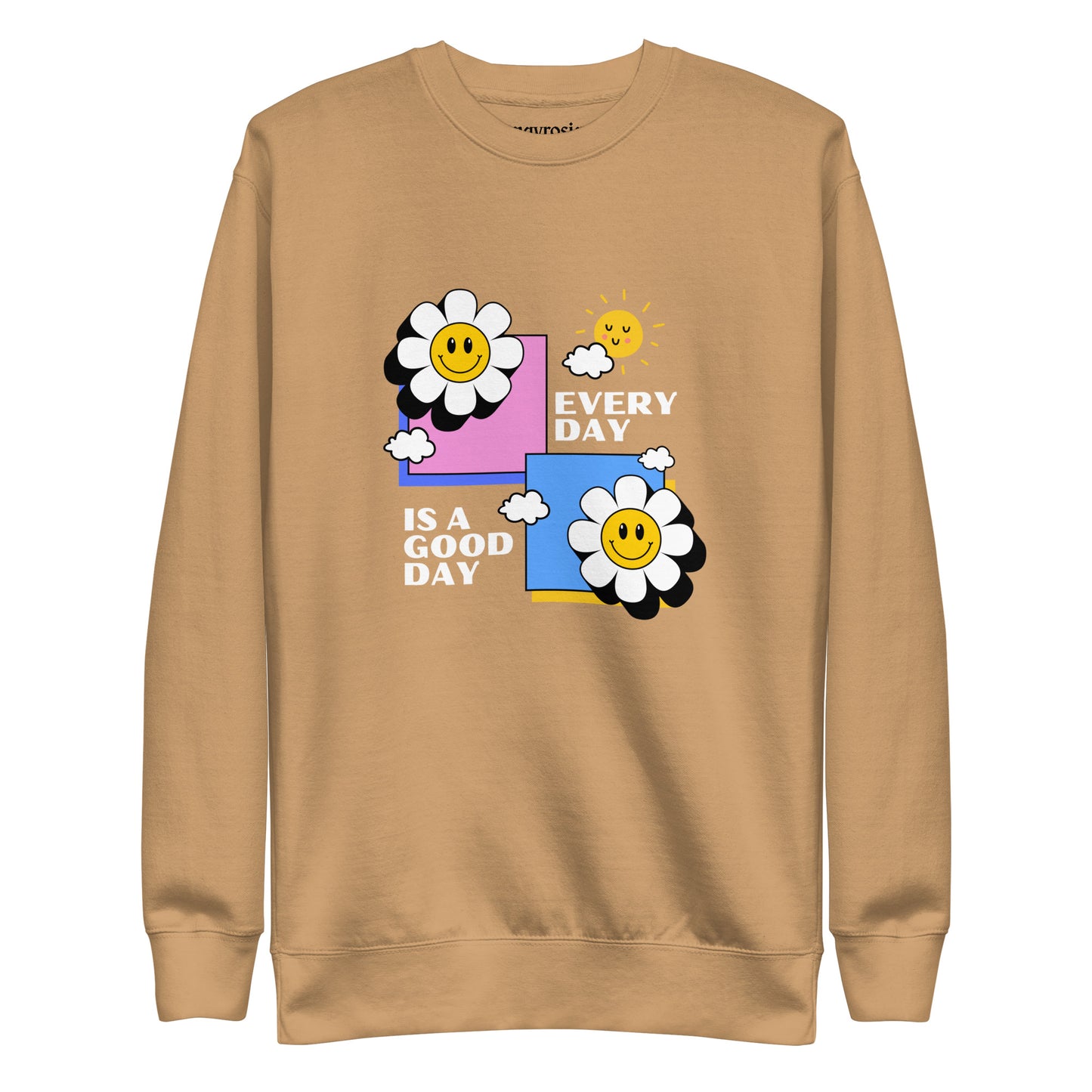 Smiley Daisy graphic unisex sweatshirt, khaki colorway - Mavrosia