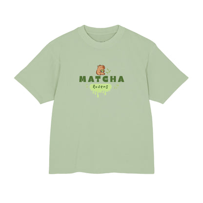 Matcha Lovers boxy tee, capybara graphic, oil green colorway - Mavrosia