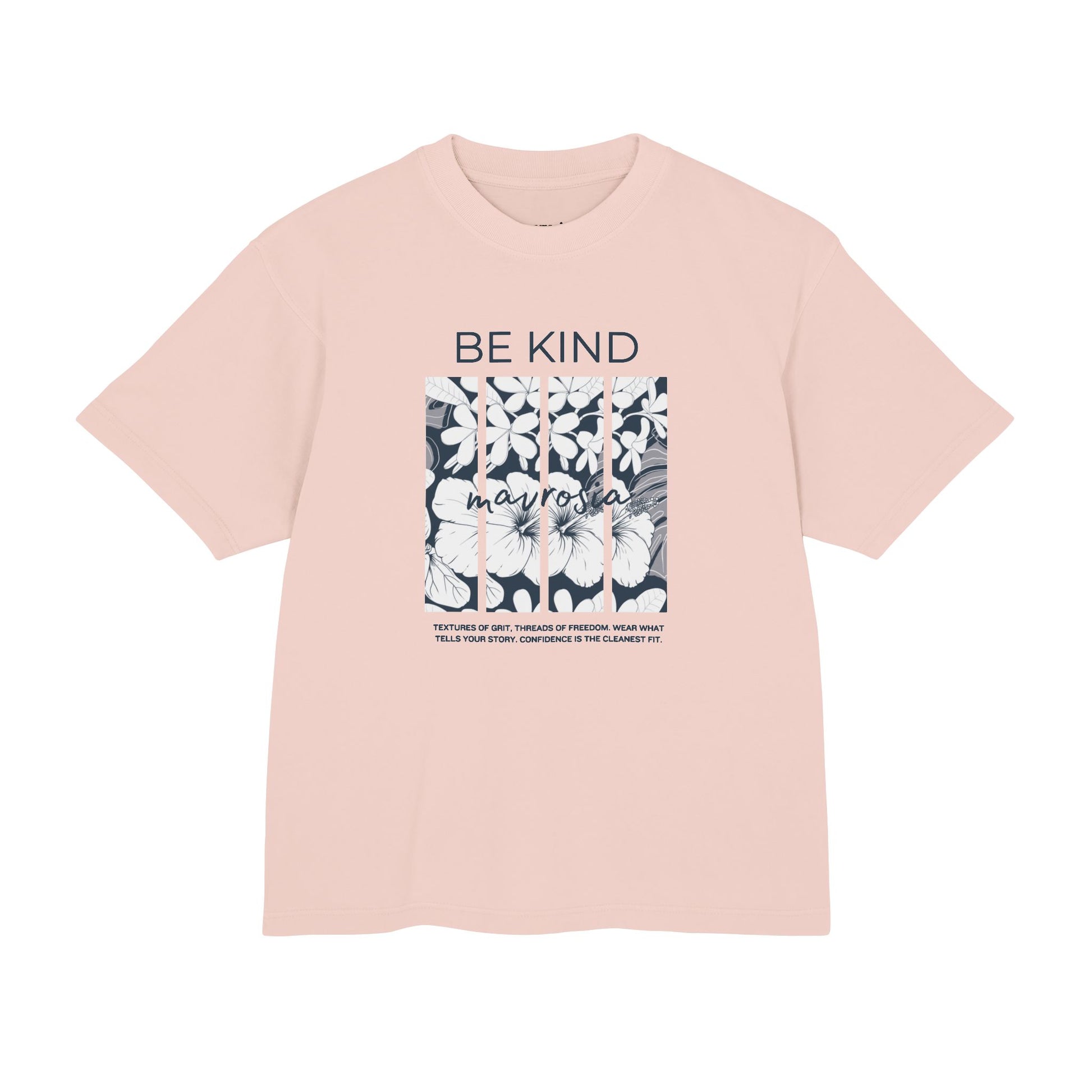 Be Kind Floral tee, salmon colorway, front view - Mavrosia