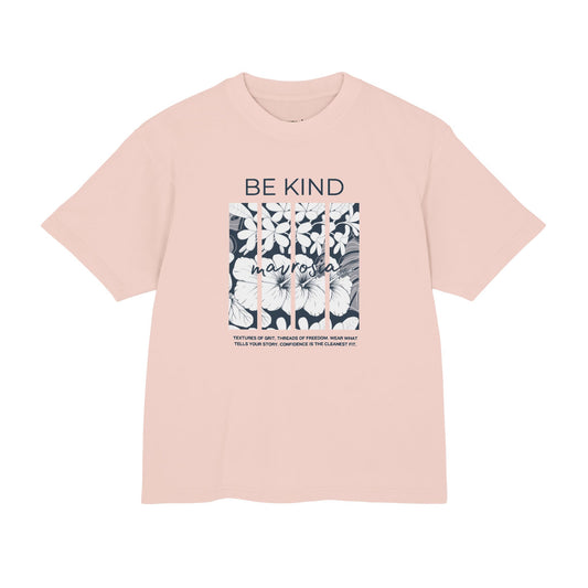 Be Kind Floral tee, salmon colorway, front view - Mavrosia