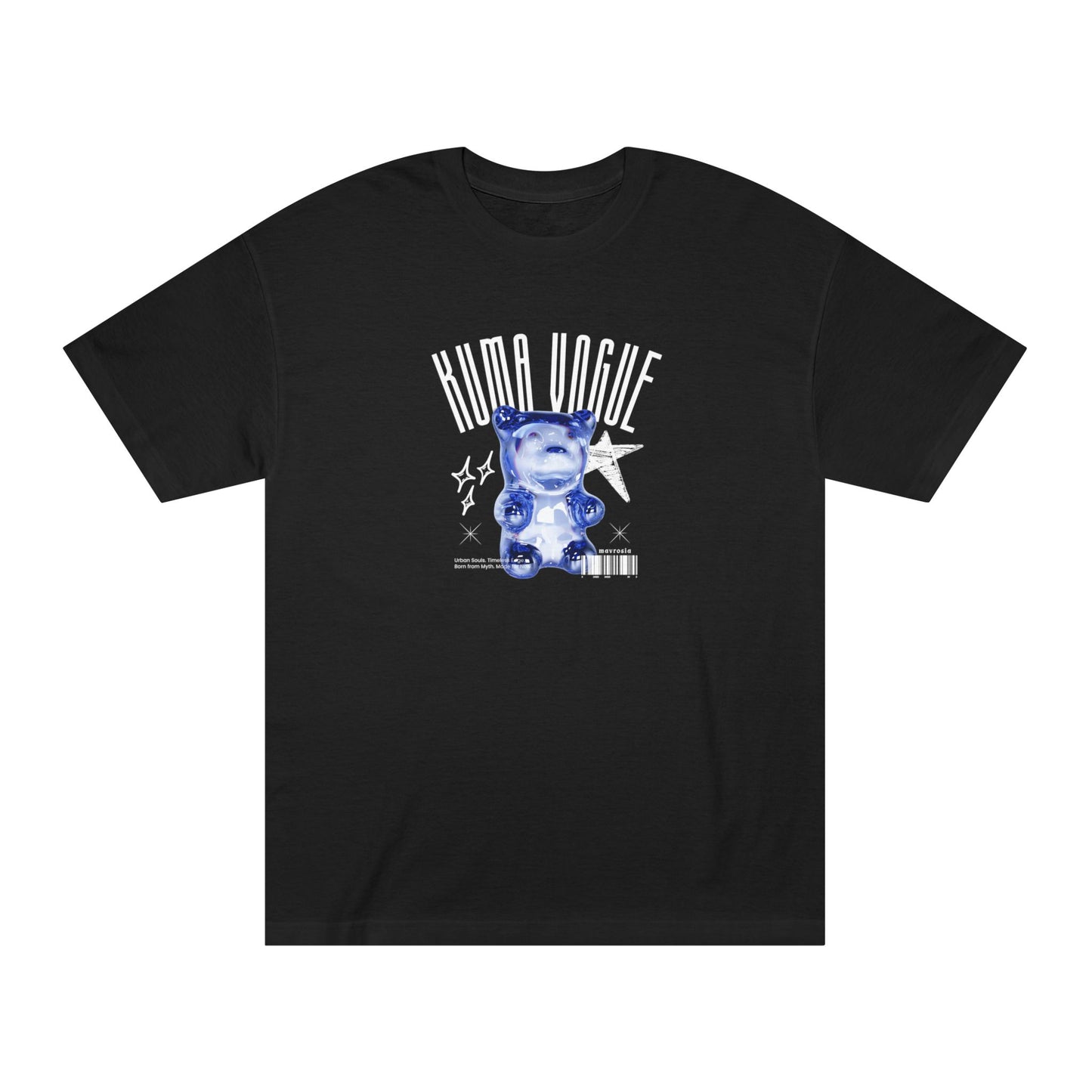 Kuma Vogue streetwear tee, black front view - Mavrosia