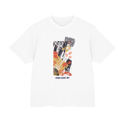 Chaos Feeds Art abstract collage tee, front view - Mavrosia