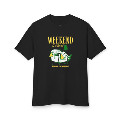 Weekend Mode vintage-dyed tee, true black front view - Mavrosia