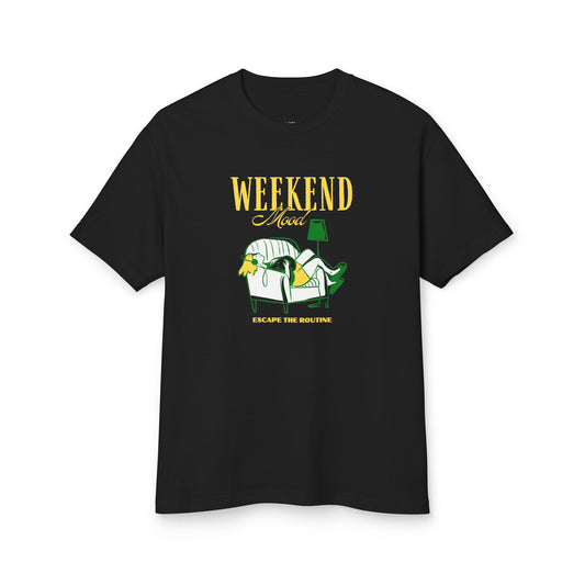 Weekend Mode vintage-dyed tee, true black front view - Mavrosia