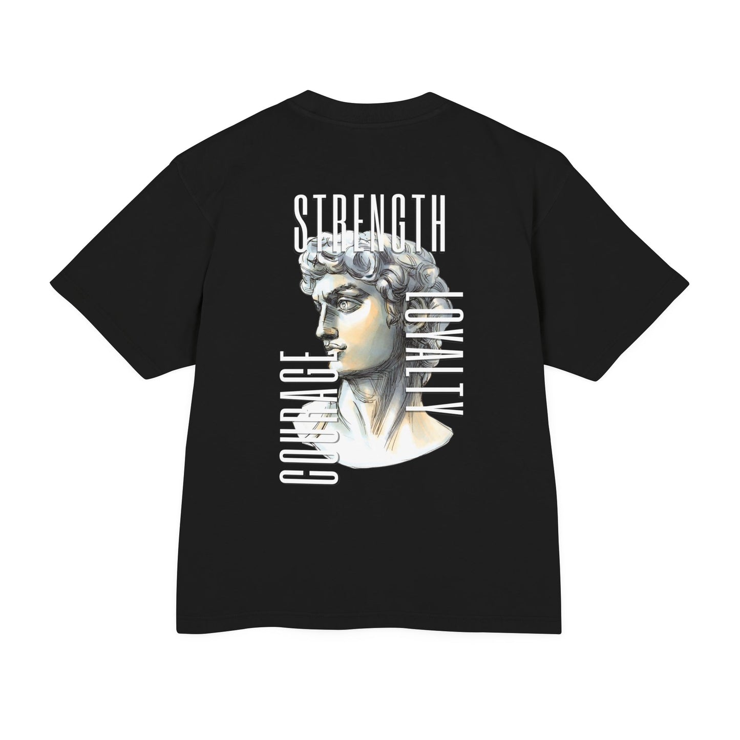 David Strength Courage Loyalty graphic tee, back view - Mavrosia