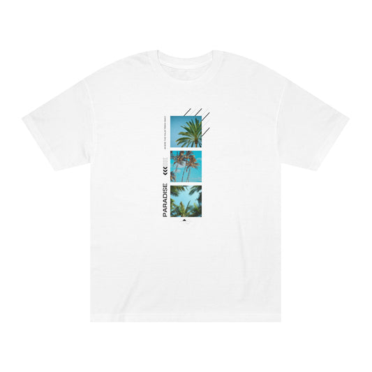 Paradise Palm Summer tee, white front view - Mavrosia