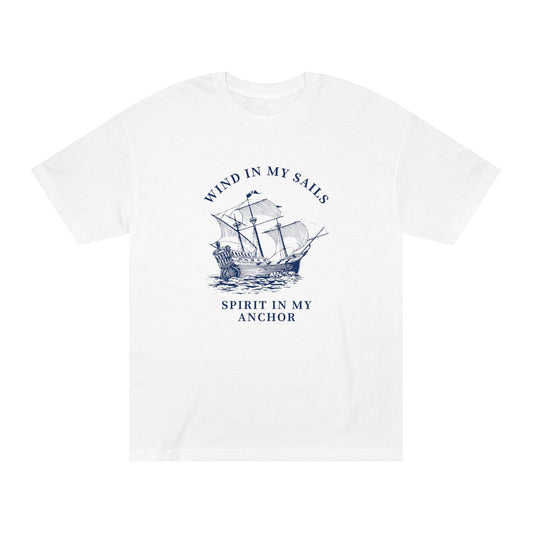 Nautical Ship graphic tee, white front view - Mavrosia