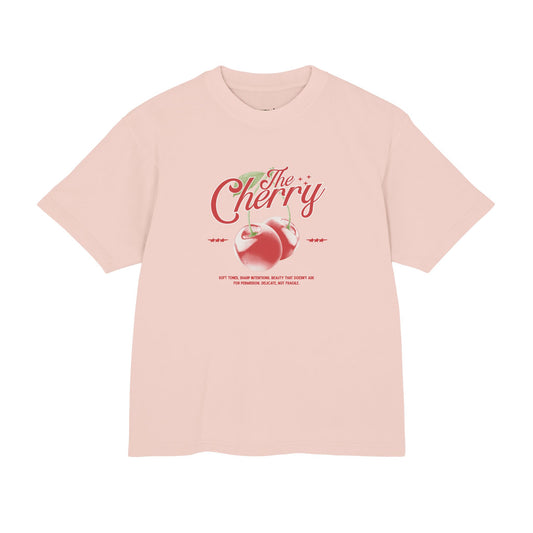 Cherry Retro graphic tee, salmon front view - Mavrosia