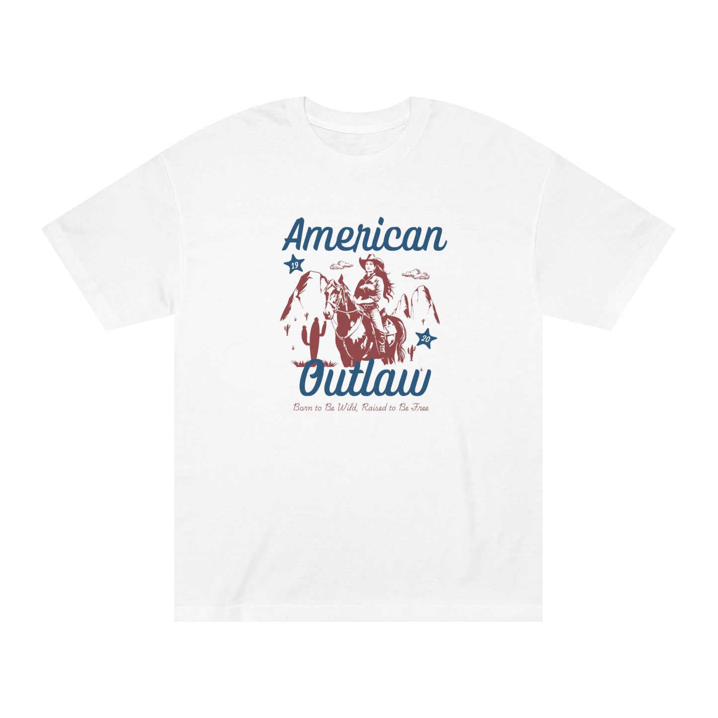 American Outlaw vintage graphic tee, white front view - Mavrosia