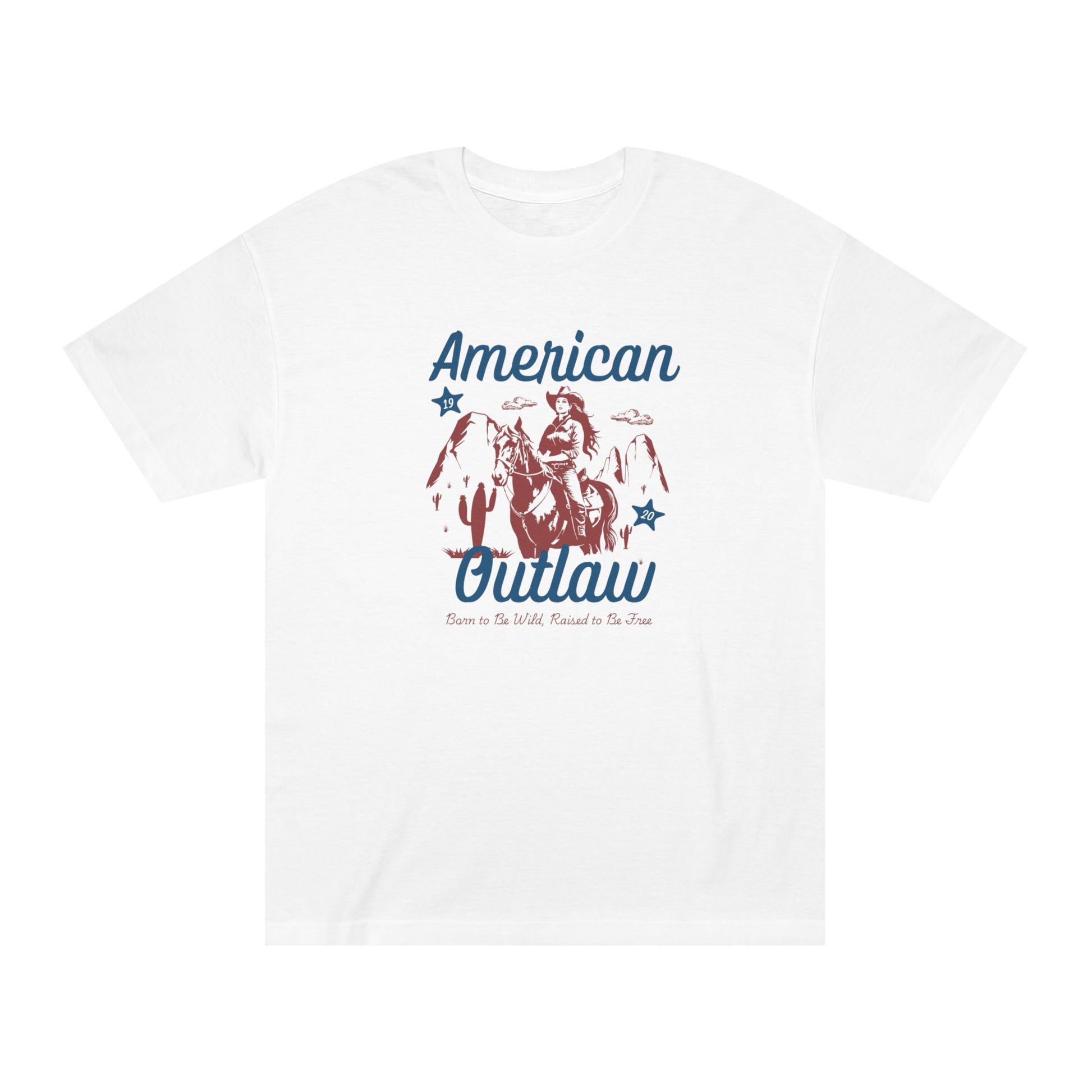 American Outlaw vintage graphic tee, white front view - Mavrosia