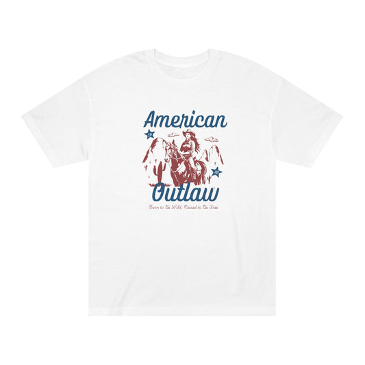 American Outlaw vintage graphic tee, white front view - Mavrosia
