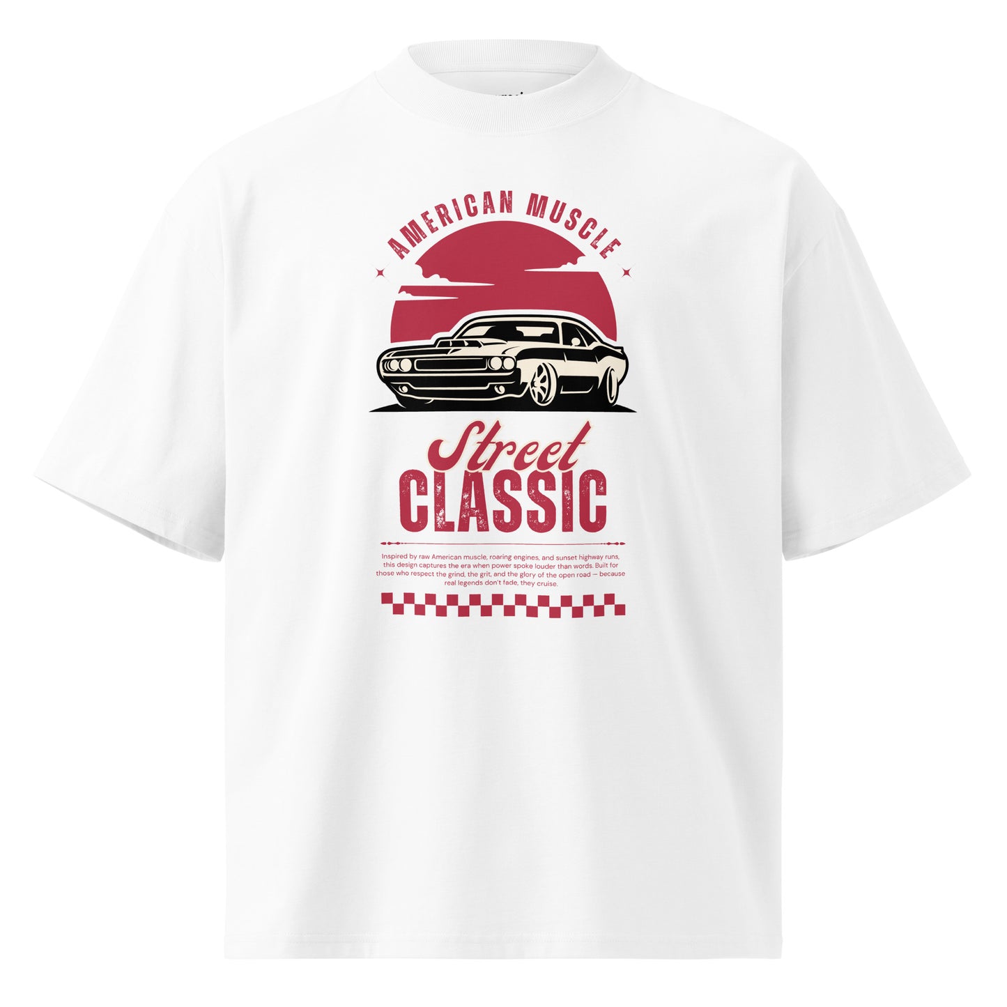 American Muscle oversized men's tee, white front view - Mavrosia
