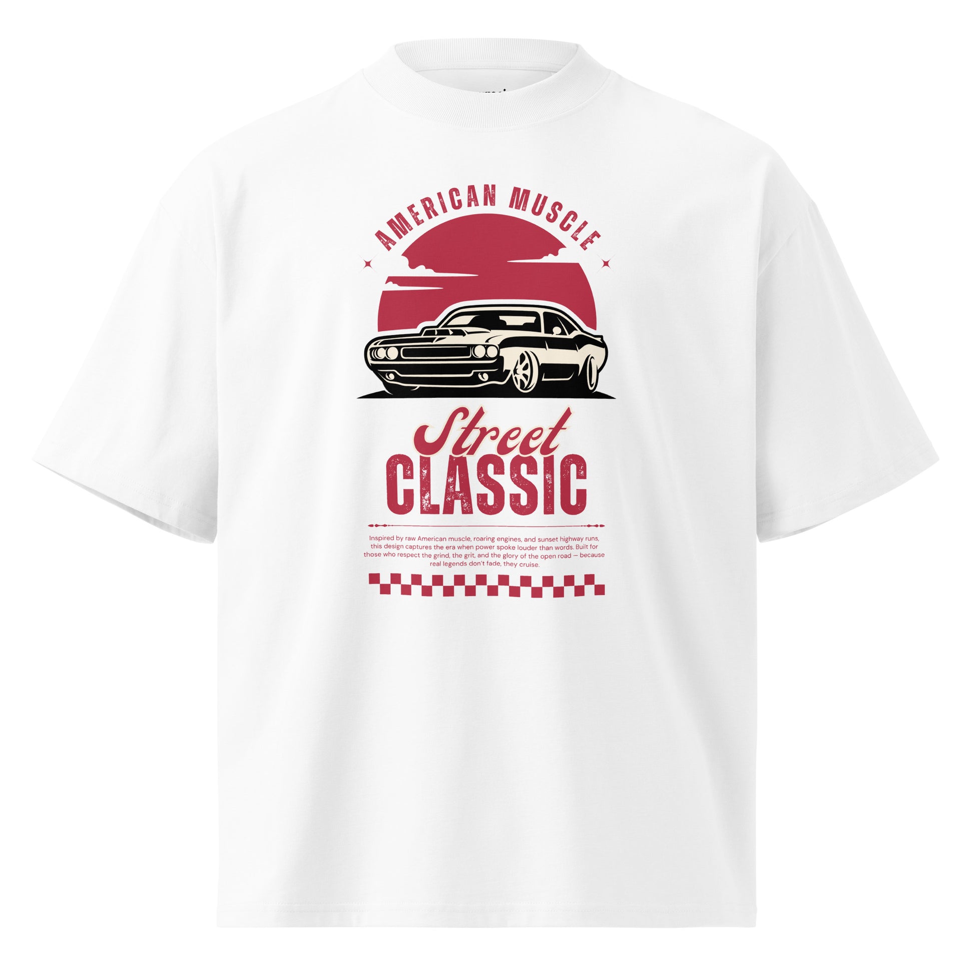 American Muscle oversized men's tee, white front view - Mavrosia