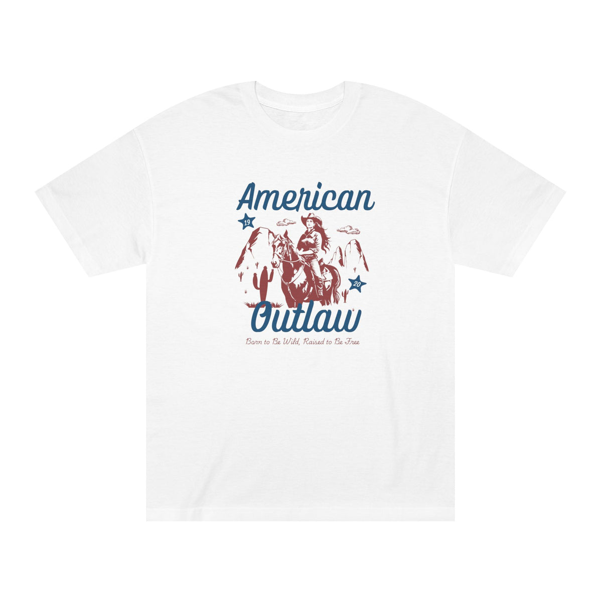 American Outlaw vintage graphic tee, white front view - Mavrosia