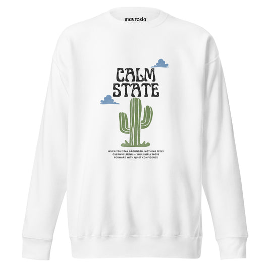 Calm State white sweathsirt (unisex). www.mavrosia.com