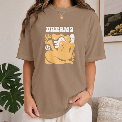 Dreams retro floral graphic tee back view - Mavrosia