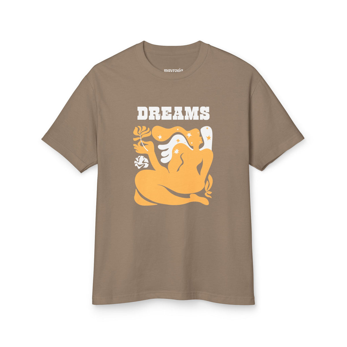 Dreams retro floral graphic tee, taupe front view - Mavrosia