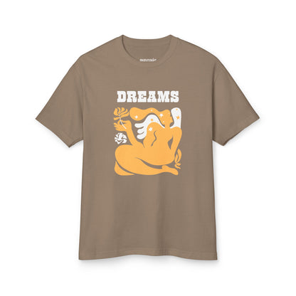 Dreams retro floral graphic tee, taupe front view - Mavrosia