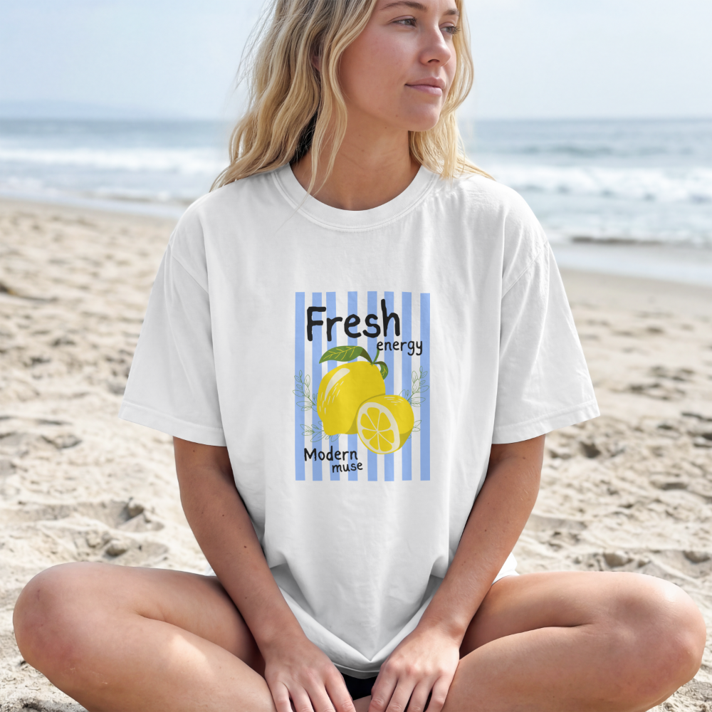 Lemon Fresh Energy citrus graphic tee back view - Mavrosia