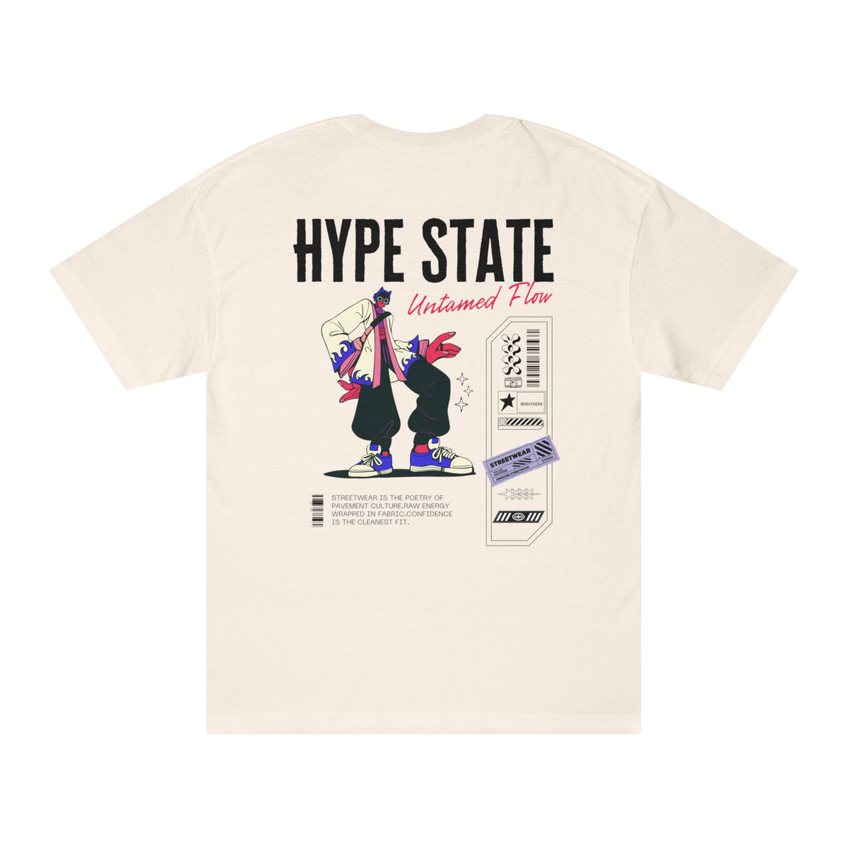 Retro streetwear tee worn by model - Mavrosia
