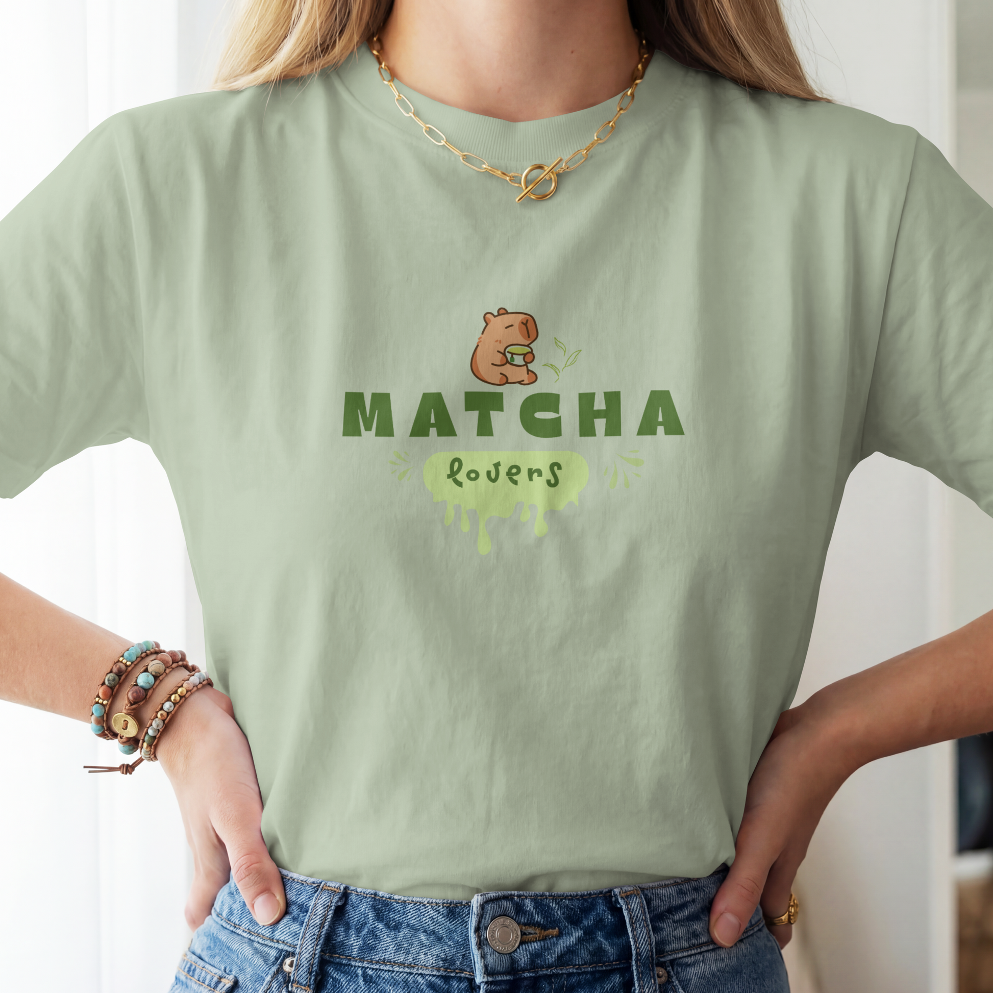 Matcha Lovers boxy tee, white colorway - Mavrosia