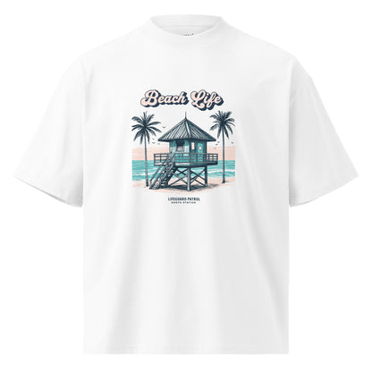 Beach Life oversized men's tee, white front view - Mavrosia