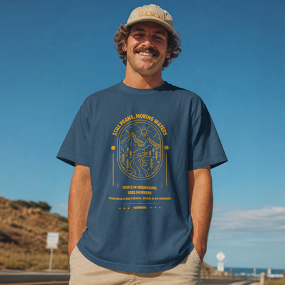 Adventure Mountains tee illustration close-up - Mavrosia