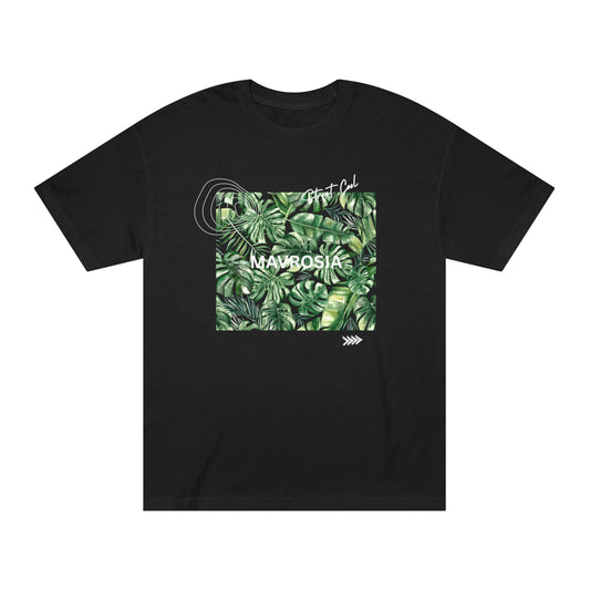 Tropical Monstera graphic tee, black front view - Mavrosia