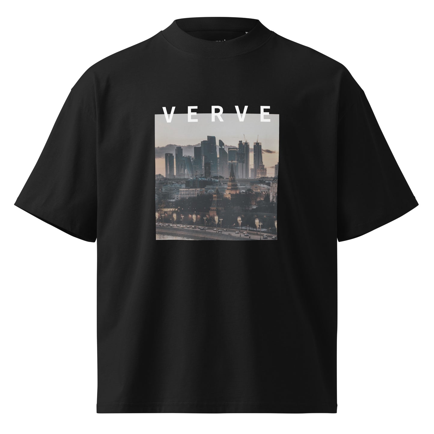 Verve oversized men's tee, black front view - Mavrosia