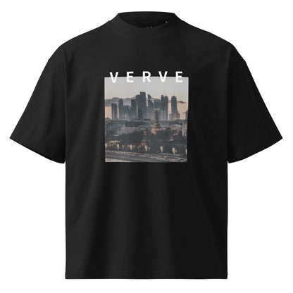 Verve oversized men's tee, black front view - Mavrosia