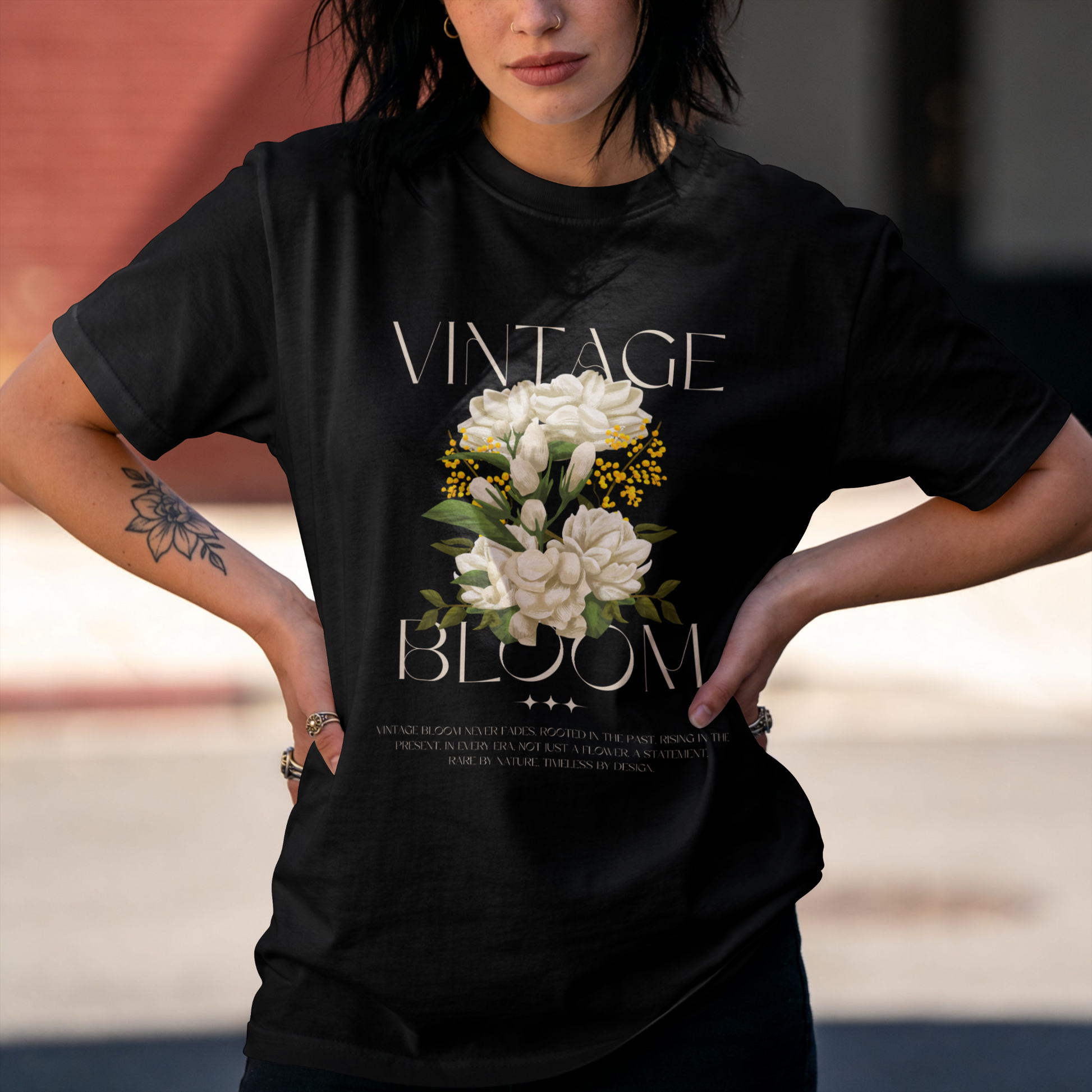 Vintage Bloom floral graphic tee, faded navy colorway - Mavrosia