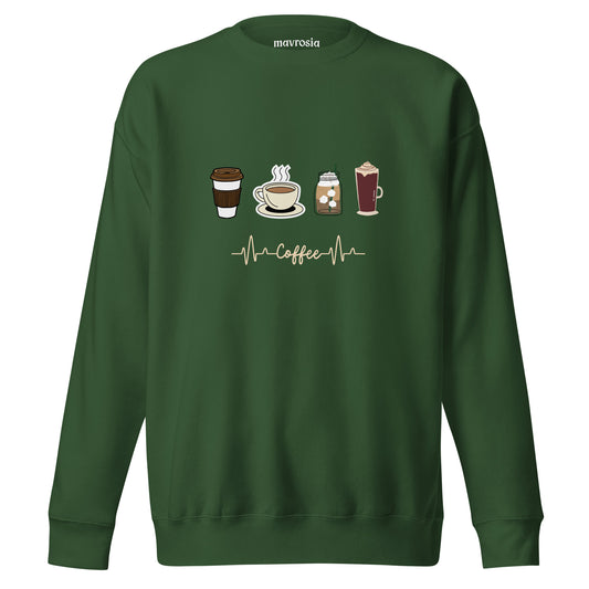 Coffee Pulse unisex sweatshirt, forest green colorway - Mavrosia